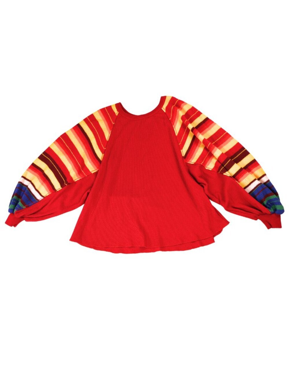 We The Free Free People Rainbow Stripe Thermal Balloon Sleeve Top XS